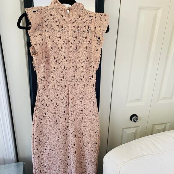ZARA Lace Floral Sleeveless Ruffle Structured Midi Dress Blush Pink Size Small - Picture 7 of 8